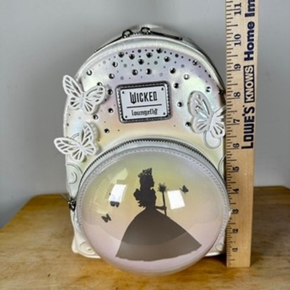 Loungefly Wicked for Good Glinda Bubble Mini Backpack White Iridescent Butterfly - Picture 11 of 13